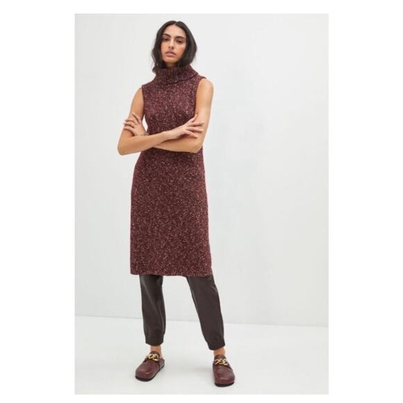 Anthropologie Flowy Maxi Tunic Sleeveless Turtleneck Tunic Sweater Wine Small - Picture 2 of 15